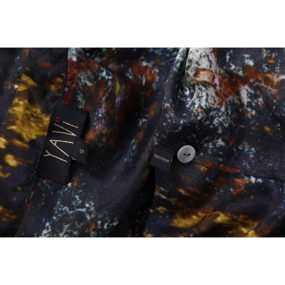 Yavi Button Down Silk Blouse Abstract Painted Designer Top Luxury Size S - Picture 11 of 11